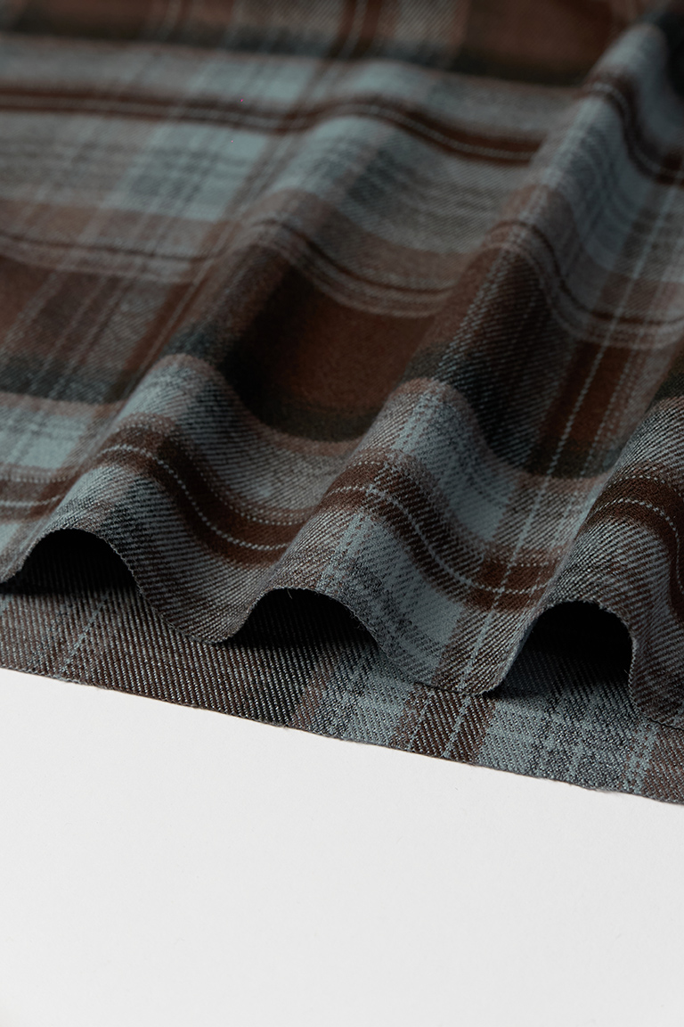 ПЛОТНАЯ РУБАШЕЧНАЯ ТКАНЬ/ФЛАНЕЛЬ КЛЕТКА ГОЛУБОЙ-КОРИЧНЕВЫЙ 20% шерсть, 50% ПЭ, 30% вискоза, 380гр 150см