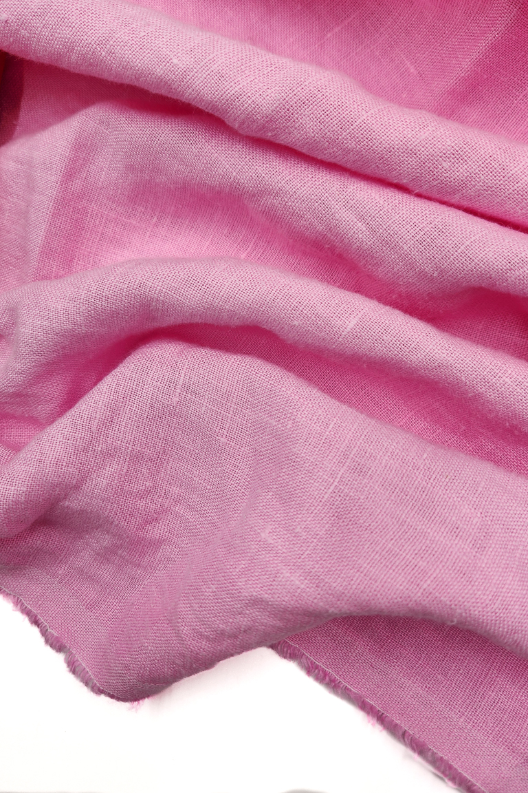 ОТРЕЗ 0,7м (ЛЁН 100% костюмный с эффектом мятости БАБЛ ГАМ / РОЗОВЫЙ 185гр, 150см)