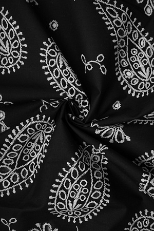 ПРОШВА (ШИТЬЁ) ЧЕРНЫЙ С БЕЛЫМ ОРНАМЕНТОМ 100% хлопок 75гр, 145см